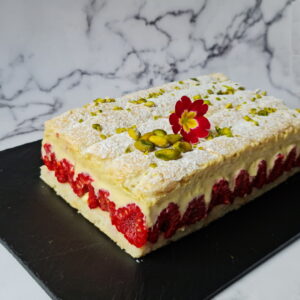 Gâteau framboises et pistache