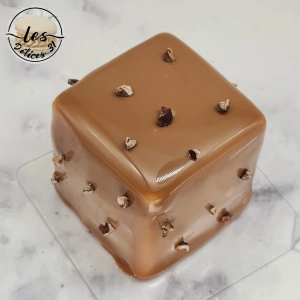 Entremet cube vanille, praliné et chocolat